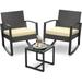 Qsun 3 Pieces Patio Furniture Set Patio Rocking Bistro Set Outdoor Patio Furniture Sets Rattan Conversation Sets with Coffee Table for Garden Balcony Backyard Poolside (Grey Cushion)