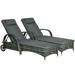 Outdoor 2 Piece Reclining Chaise Lounge Chairs with Wheels Charcoal Gray