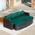 Direct Wicker 4-Piece Patio Brown Wicker Daybed Set With Side Table Green Cushion Cover