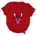 Uuszgmr T Shirts For Women Casual Easter Interestng Bunny Print Solid Color Crew Neck Short Sleeves Loose T Shirt Blouse Topstops Dressy Casual Red Size:Xxxl