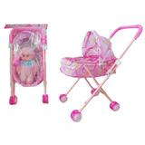 AMERTEER 2023 New Reborn Dolls Doll Stroller Baby Doll Stroller for Toddlers and Kids with Doll+Bottle Foldable Doll Stroller