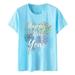 Uuszgmr T Shirts For Women Spring And Summer Casual Solid Color Round Neck Short Sleeve T Shirttops Dressy Casual Sky Blue Size:Xxl