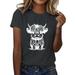 Uuszgmr Going Out Tops For Women Summer Ladies Short Sleeve Crew Neck Animal Letter Graphic Printed T Shirt Top Casual Tunic Blousetops Dressy Casual Dark Gray Size:M