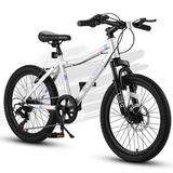 Okimo 20in Mountain Bike 7-Speed Kids Bike with Ergonomic Durable Steel Frame for Ages 8-12 Boys and Girls White