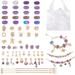 63Pcs Charm Bracelet Making Kit with Colored Beads Gold Bracelet Crafts Bracelet Making Supplies for Kids Girls Above 5 Years Old(Purple Blue Pink)