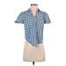 Lauren Conrad Short Sleeve Button Down Shirt: Blue Checkered/Gingham Tops - Women's Size X-Small