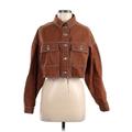 Topshop Denim Jacket: Short Brown Print Jackets & Outerwear - Women's Size 6