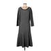 Ann Taylor Casual Dress - Midi Scoop Neck 3/4 sleeves: Gray Color Block Dresses - Women's Size Large