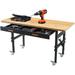 Work Bench Adjustable Workbench with Drawer Storage Heavy Duty Bamboo Wood Work Table with Power Outlet and Wheels for Garage Home Office (59Ã—23.6 in)