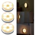 3 Pack Motion Sensor Light Cadrim Rechargeable LED Night Light Wireless Cabinet Lights Stick on Lights Puck Lights with 3M Adhesive for Hallway Stairway Basement Kitchen (White)
