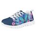 Suhoaziia Sneakers for Kids with Designs Novelty Girls Blue Butterfly Flower Graphic Print Shoes Low Top Comfortable Platform Tennis Lace Up Flats Size 4