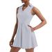 SIMU Wedding Guest Dresses for Women Women s Tennis Skirt With Built In Shorts Dress With Pockets and Sleeveless Exercise Lapel V Neck Mini Swing Pleated Skirt White M