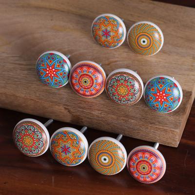 '10 Hand-Painted Ceramic Knobs with Moroccan-Style...