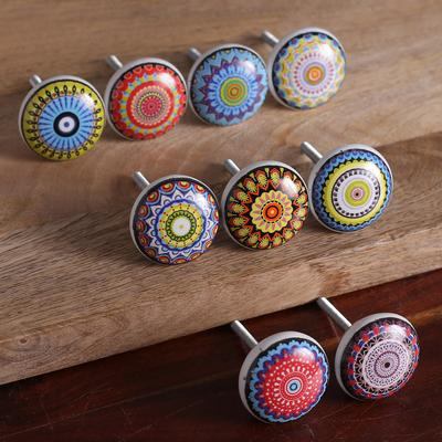 '9 Hand-Painted Ceramic Knobs with Moroccan-Style Motifs'