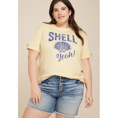 Maurices 1X Plus Size Women's Shell Yeah Oversized Fit Graphic Tee