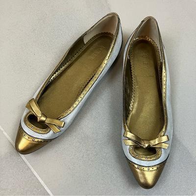 J. Crew Shoes | J. Crew 86790 Made In Italy Flats Shoes Metallic Gold Leather Bow Women’s 7.5 | Color: Black/Gold | Size: 7.5