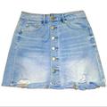 American Eagle Outfitters Skirts | American Eagle Outfitters Light Wash Button Down Distressed Denim Skirt Size 0 | Color: Blue | Size: 0