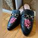 Kate Spade Shoes | Kate Spade "Canyon" Black Leather Embroidered Mules Size 6.5 | Color: Black/Pink | Size: 6.5