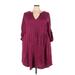 Torrid Casual Dress - Mini V-Neck 3/4 sleeves: Burgundy Print Dresses - Women's Size 3X Plus