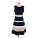 Tommy Hilfiger Casual Dress - Mini Crew Neck Sleeveless: Blue Print Dresses - Women's Size 4