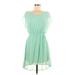 Lush Casual Dress - High/Low Scoop Neck Short sleeves: Green Print Dresses - Women's Size Medium