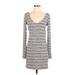 Wild Fable Casual Dress - Bodycon Plunge Long sleeves: Gray Print Dresses - Women's Size Small