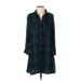 Old Navy Casual Dress - Shirtdress: Green Plaid Dresses - Women's Size Small