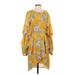 Chriselle X J.O.A Casual Dress - Mini High Neck Long sleeves: Yellow Floral Dresses - Women's Size Small