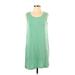 LOGO by Lori Goldstein Casual Dress - Shift Scoop Neck Sleeveless: Green Solid Dresses - Women's Size Small