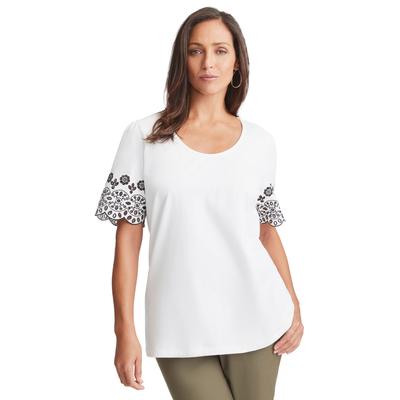 Plus Size Women's Eyelet Scoop-Neck Tee by Jessica London in White Medallion Embroidery (Size M)