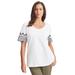 Plus Size Women's Eyelet Scoop-Neck Tee by Jessica London in White Medallion Embroidery (Size M)