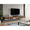 Meuble tv alyx 300 cm (3x100cm) avec éclairage led bois style ancien anthracite - Furnix