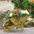 X-Large Wooden Wheelbarrow Planter - Decorative Pinewood Outdoor Garden Plant Pot Flower Holder with Plastic Liner & Rotating Wheels for Patio, Decking, Balcony, Yard - H39 x W102 x D39cm, Tan