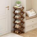 Bamboo Folding Shoe Rack Small, Portable Wooden Shoe Storage Organizer Narrow Tall Shoe Storage Rack Indoor for Hallway, Entryway[primms and Smallors, Spacary color] 2 layers) ([tawny] 6 layers)