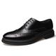 New Oxford Dress Shoes for Men Lace Up Brogue Embossed Wing tip Burnished Toe Leather Block Heel Low Top Non Slip Prom (Color : Black, Size : 6.5 UK)