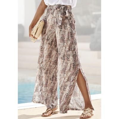 Palazzohose BUFFALO, Damen, Gr. 46, N-Gr, beige (beige bedruckt), Web, Obermaterial: 100% Viskose, bedruckt, modisch, figurumspielend lang, Hosen, mit Alloverdruck, seitliche Schlitze, lockere Passform, Sommerhose Image