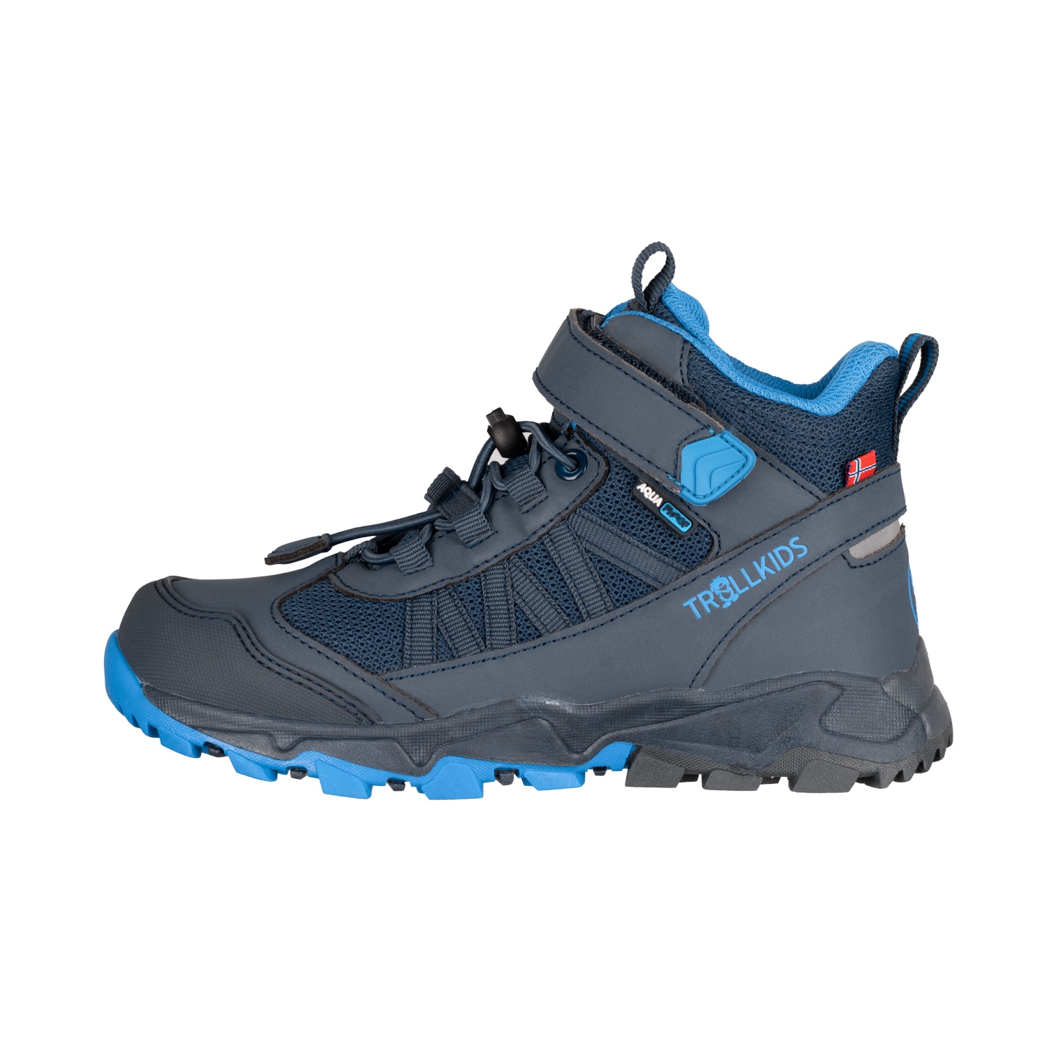 Wanderschuh TROLLKIDS "KIDS TRONFJELL HIKER MID", Kinder, Gr. 33, blau (navy, medium blau), Synthetik, Textil, mehrfarbig, Schuhe Wanderschuh, wasserdicht