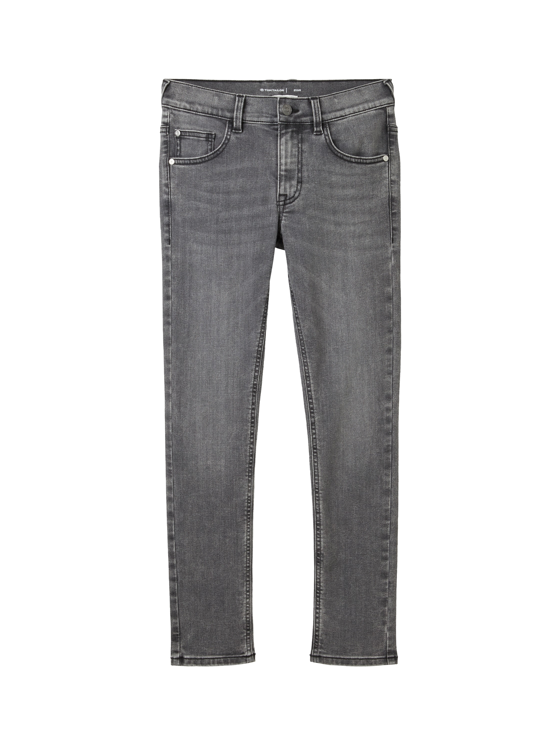 5-Pocket-Jeans TOM TAILOR, Jungen, Gr. 170, N-Gr, grau (grau denim), Denim/Jeans, Obermaterial: 70% Baumwolle, 28% Polyester, 2% Elasthan, unifarben, slim fit lang, Jeans, mit Stretch und in slim fit Passform