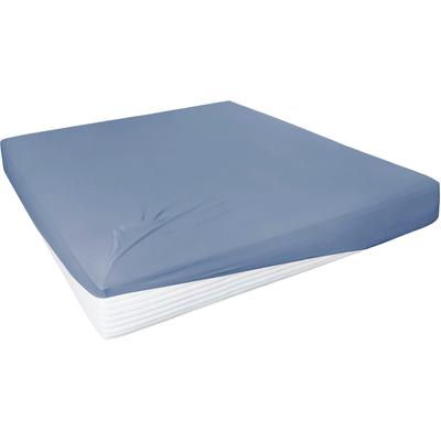 Spannbettlaken PRIMERA "Elasthan-Feinjersey", blau (rauchblau), B:90-100cm L:200-220cm, Jersey-Elasthan, Obermaterial: 95% Baumwolle, 5% Elasthan, Laken, PREMIUM, aus 95% gekämmter Baumwolle und 5% Elasthan, bis 28 cm Höhe Image