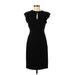 Ann Taylor Casual Dress - Party Plunge Short sleeves: Black Solid Dresses - Women's Size 4 Petite