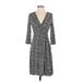 Soma Casual Dress - A-Line V Neck 3/4 sleeves: Gray Dresses - Women's Size Small