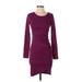 Leith Casual Dress - Bodycon Scoop Neck Long sleeves: Burgundy Print Dresses - Women's Size Small