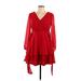 Japna Casual Dress - A-Line V-Neck Long sleeves: Red Print Dresses - Women's Size Medium