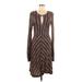 Free People Casual Dress - A-Line Plunge Long sleeves: Brown Print Dresses - Women's Size 8