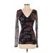 Meadow Rue Casual Dress - Mini V-Neck Long sleeves: Black Print Dresses - Women's Size Small