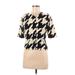 Isaac Mizrahi for Target Short Sleeve Silk Top Ivory Houndstooth Mock Tops - Women's Size Small