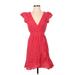 Japna Casual Dress - Mini V Neck Short sleeves: Red Print Dresses - Women's Size Small