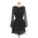 Express Casual Dress - Mini Crew Neck 3/4 sleeves: Black Polka Dots Dresses - Women's Size Medium