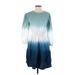 Universal Thread Casual Dress - Mini Crew Neck 3/4 sleeves: Teal Print Dresses - Women's Size Small