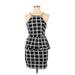 Charlotte Russe Casual Dress - Mini Halter Sleeveless: Black Grid Dresses - Women's Size Large